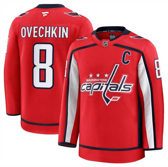 Men%27s Washington Capitals #8 Alexander Ovechkin Red 2024-25 Home Stitched Hockey Jersey Dzhi